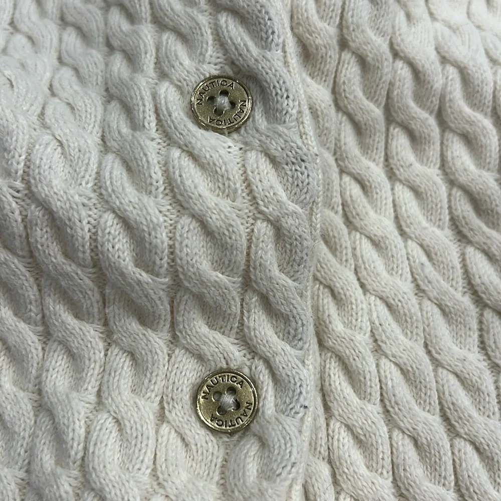 Nautica | 100% Cotton Cable Knit Cardigan |‎ Ivory | Size Large